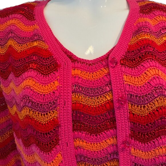 Wave Knit Cardigan & Tank Set Multicolor Lightweight Size M - Picture 9 of 9